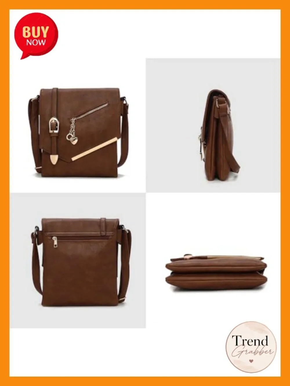 Vegan Leather Crossbody Bag with Adjustable Strap, Envelope Sling Purse